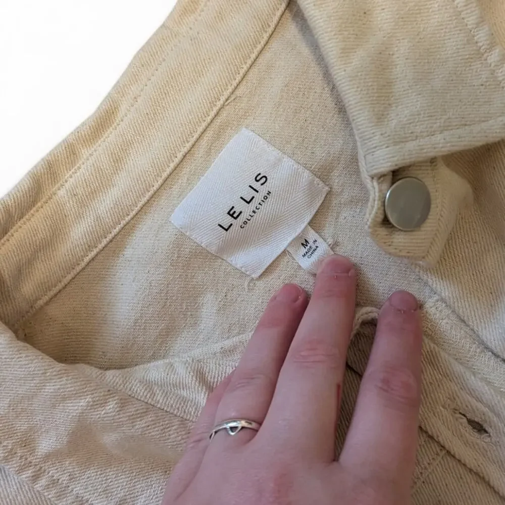 Lelis Collection Cream Button Up Jacket With Pockets And Brown Corduroy Sleeves